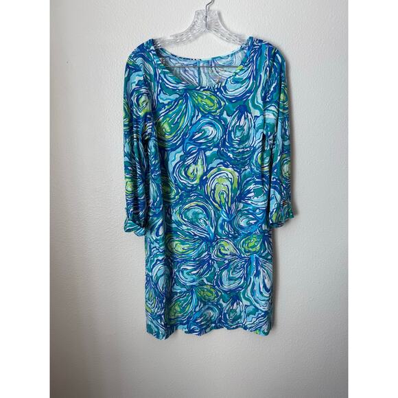 Lilly Pulitzer Linden Dress Oh Shucks Oyster Print Blue Green Size Medium - Picture 3 of 7
